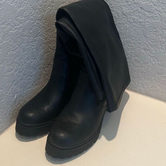 Madden Girl Women's Size 10 Tall Platform Boots Black Leather Chunky Knee High - Picture 3 of 15